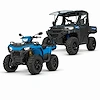 Polaris Sportsman fyrhjuling och Ranger UTV på vit bakgrund.