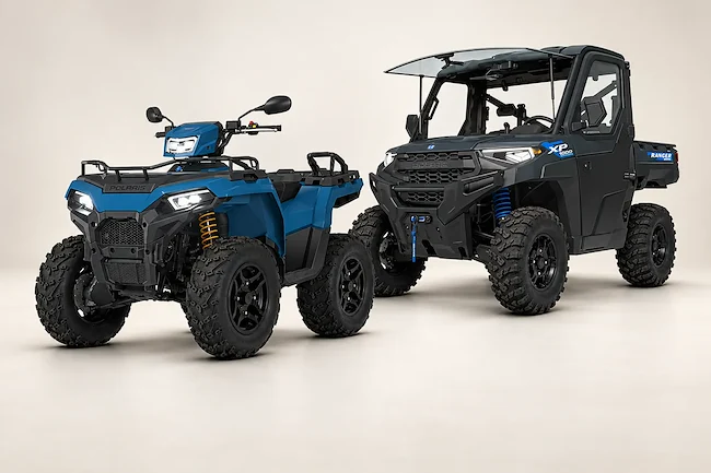 Polaris Sportsman fyrhjuling och Ranger UTV med hytt